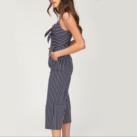 SALE! Navy Striped Wide Legged Crop Jumpsuit Capri - Picture 2 of 6